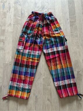 Peru/Ecuador‎ Handmade Cotton Boho Striped Multicolor Pants Joggers Large